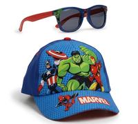 Hot Wheels | Bluey | Avengers | Gabby's Dollhouse | Paw Patrol Conjunto de gorra de béisbol y gafas de sol | Sombrero y gafas de sol con protección UV 400 para niños (Avengers - Azul)