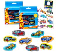 Hot Wheels Borradores para niños - Paquete con 8 gomas de borrar con coches de carreras y tatuajes, más | Suministros escolares Hot Wheels a granel para niños, niños