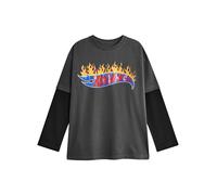 Hot Wheels Boys Skater Long Sleeve T-Shirt | Kids Flame Logo Graphic tee in Grey & Black | Iconic Racing Car Apparel Top | Toy Car Collectors Merchandise Gift