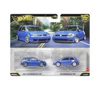 Hot Wheels Car Culture Pack 2 Coches Volkswagen Golf R32 y Mk7 | 2 coches de coleccionista a escala 1:64 con neumáticos Real Riders, carrocería y chasis de metal, JHW49