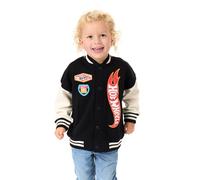 Hot Wheels Chaqueta Bomber para Niños | Chaqueta Varsity con Logo de Llamas Negro para Niños | Chaqueta Infantil con Gráfico de Coche de Carreras Turbo con Cierre