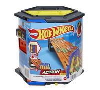 Hot Wheels Circuito Plegable Race + Coche Juguete 1:64 | Cubo de almacenaje se despliega en una pista de 5 carriles para varios coches, conecta con otros sets, HGK41