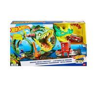 Hot Wheels City Ataque del dragón Pista para Coches de Juguete con estación y camión de Bomberos, +5 años (Mattel HJV70)