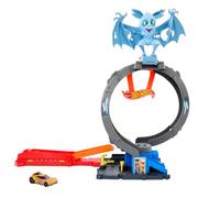 Hot Wheels City Ataque del Murciélago Playset y Coche de Juguete 1:64 | Pista con lanzador y bucle ajustable, 2 modos de juego, derriba al murciélago, conecta con otros sets, HTN78
