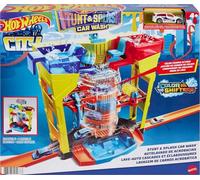 Hot Wheels City Cascada túnel de Lavado, Pista para Coches de Juguete, Incluye 1 vehículo Sorpresa Que Cambia de Color (Mattel GRW37)