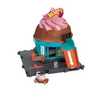 Hot Wheels City Downtown Ice Cream Swirl Playset y Coche de Juguete | Gira el helado para elevar el coche y lánzalo por la rampa. Inspirado en la serie de Netflix "Let’s Race", HTN77
