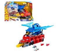 Hot Wheels City Dragón transportador con Ataque Doble definitivo Conjunto de Pista de Coches de Juguete con 2 Coches metálicos, dragón a Gran Escala y Desmontable, Capacidad más 20 vehículos, JKJ79