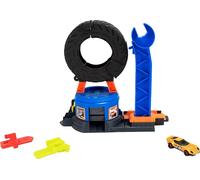 Hot Wheels City Juego de Pista para Coches de Juguete Tienda de neumáticos Urbana Conjunto de Juego con Pista, grúa metálica a Escala 1:64, Juego con Distintas configuraciones, JHL75