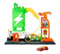 Hot Wheels City “Let's Race - ¡a Correr!” Netflix - Super Estación Gasolinera de Coches eléctricos Pista para Coches de Juguete, Incluye 1 vehículo, +4 años (Mattel HTN79)