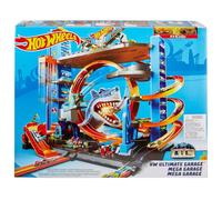 Hot Wheels City Megagaraje con Tiburón - Looping de 2 Carriles y Ascensor para 2 Coches - 90+ Plazas - Incluye 2 Coches - Regalo para Niños de 3+ Años, FTB69