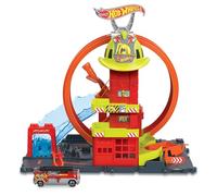 Hot Wheels City Parque de Bomberos Super Loop y 1 Coche | Playset con coche de juguete, ascensor manual, rampa estilo agua, pistas conectables, HKX41