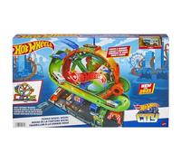 Hot Wheels City Rueda de la fortuna Whirl, Pista para coches de juguete con noria con luces y sonidos, incluye 1 vehículo die-cast a escala 1:64, regalo para niños y niñas +5 años, HKX46
