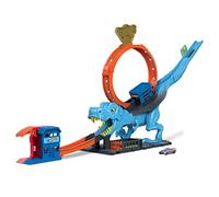 Hot Wheels City T-Rex Mordida Pista de Carreras y 1 Coche Juguete | Corre por un enorme loop para vencer a un gran dinosaurio, sus ojos en X al caer. Pista de acrobacias, HNP77