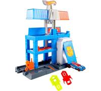 Hot Wheels City Torre comisaría de policía, Conjunto de Pista y Coche de Juguete, Conjunto de Juego con vehículo de policía metálico a Escala 1:64 y Sistema de Pistas Speed Snap, JHL74