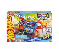 Hot Wheels City Tunel Twist Lavado de Coches y 1 Color Shifters | Lavado de coches de juguete con vehículo que cambia de color en agua fría y caliente, pista de juego con acción manual, HTN80