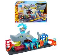 Hot Wheels City Ultra Shark Lavado de Coches y Vehículo Color Reveal | Incluye coche escala 1:64 con diseño sorpresa y cambia de color en agua fría o caliente, HTN82
