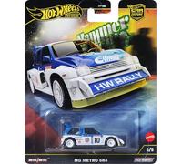Hot Wheels Coche de juguete coleccionable de alta calidad, escala 1:64, fundido a presión '86 MG Metro 6R4, vehículo Hammer Drop con neumáticos reales