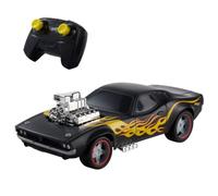 Hot Wheels Coche teledirigido Rodger Dodger Escala 1:16 | Vehículo RC negro con llamas Amarillas/Rojas, ruedas plateadas y botón turbo, JNB89