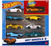 Hot Wheels Conjunto de 8 coches y camiones de juguete básicos a escala 1:64, incluye 1 coche exclusivo, diferentes estilos lanzados a lo largo del año, los estilos pueden variar, HPV78