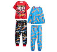 Hot Wheels Conjunto de Pijama para niño, Paquete de 2 | Camiseta de Manga Corta con gráfico de Coche de Carreras de Juguete para niños y Pantalones de Pijama de Pernera Larga en Rojo y Azul