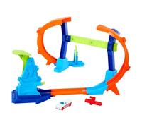 Hot Wheels Conjunto de pista con coche de juguete, conjunto con voltereta y salto a través de looping con tirabuzón, coche de juguete a escala 1:64, pista Speed Snap y adaptadores, JFH36