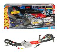 Hot Wheels Conjunto de pista de coches de juguete, Circuito de Gran Premio de Formula 1 con 3 coches de juguete metálicos a escala 1:64, dos modos de carrera con un propulsor motorizado, JLB13