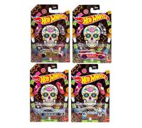 Hot Wheels Dia de Los Muertos Halloween 4-Car Die-Cast Set - Metalflake Automotive Designs, escala 1:64, DXT91-956F, a partir de 3 años (paquete de 4)