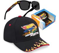 Hot Wheels Gorra y Gafas de Sol Niño 2-6 Años, Set Infantil de Verano con Protección Solar UV, Gorra con Gafas Sol, Regalo para Niños (Negro Hot Wheels)