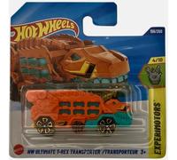 Hot Wheels - HW Ultimate T-Rex Transporter - Experimotors 4/10 - JBC10 - Short Card - Vehículo de transporte de dinosaurios naranja-verde - Mattel 2025-1:64 - Modelo de fantasía en diseño T-Rex