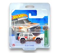 Hot Wheels Jeep Cherokee '95 (blanco, marrón, naranja y rojo - Treasure Hunt) 4/5 pernos de barro - 2023-176/250 (tarjeta corta) - Viene en una funda protectora para coleccionistas KLAS - HKL02
