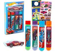 Hot Wheels Juego de baño de burbujas - Paquete con 4 jabones de baño de burbujas que cambian de color, más calcomanías, más | Accesorios de baño Hot Wheels para niños y niños