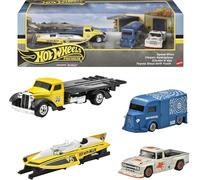Hot Wheels - Juego de coleccionista premium, 4 vehículos fundidos, Speed Waze, hidroavión clásico, Citroen H Van, Toyota Stout Drift Truck