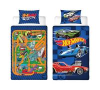 Hot Wheels - Juego de Funda de edredón para Cama Individual con Licencia Oficial de diseño juguetón, Ropa de Cama Reversible de 2 Caras, Incluye Funda de Almohada a Juego, Dormitorio