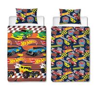 Hot Wheels - Juego de Funda de edredón para Cama Individual con Licencia Oficial de Racer, Ropa de Cama Reversible de 2 Caras, Incluye Funda de Almohada a Juego, Dormitorio Infantil