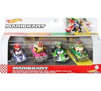 Hot Wheels - Juego de juguetes - Mariokart 4-Pack - 4er Fahrzeugsortiment - Mario - Bowser - Luigi - Bowser Jr. - JCP72 - Set con 4 personajes populares - Mattel 2024-1:64