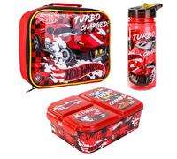 Hot Wheels Juego de lonchera para niños, bolsa de almuerzo aislada, lonchera multicompartimento y botella de agua de 580 ml, juego de comida para el almuerzo de viaje escolar, sin BPA