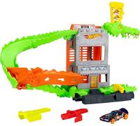 Hot Wheels Juego de Pista para Coches de Juguete Croc Pizza Attack Conjunto de Juego con Pista y vehículo a Escala 1:63, reducción de Velocidad para vencer al cocodrilo y Evitar Que te Coma, JHL93