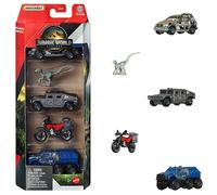 Hot Wheels Jurassic World - Coches de juguete, camiones y dinosaurios, paquete de 5 con vehículo de juguete fundido a escala 4 1:64 y 1 dinosaurio de la franquicia (juego 2)