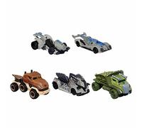 Hot Wheels Jurassic World - Pack de 4 Vehiculos (Velociraptor Blue, Giganotosaurus, Velociraptor Beta y Tyrannosaurus Rex)