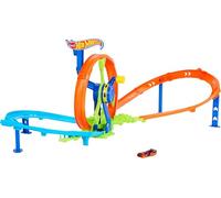 Hot Wheels Launch and Loop Conjunto de Juego de Pistas y Coche de Juguete, Coche de Metal a Escala 1:64, Zona de choques en Pista con Forma de 8 con looping con Impulsor, JBX65