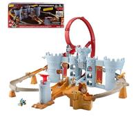 Hot Wheels Mario Kart Castillo de Bowser Conjunto de juego de pistas y coche de juguete metálico a escala 1:64 de Kamek, juego interactivo, capacidad para almacenar más de 30 vehículos, JHD24