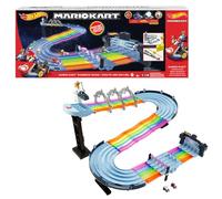 Hot Wheels Mario Kart Circuito Arcoíris | Pista de 244 cm con luces y sonidos y 2 vehículos a escala 1:64; 5 tramos y 2 configuraciones, GXX41