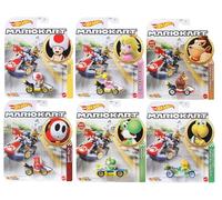 Hot Wheels Mario Kart - Colección de personajes fundidos a presión, juego de 6, sapo, princesa melocotón, Yoshi, Donkey Kong, Koopa Troopa, Shy Guy Gbg25-957h