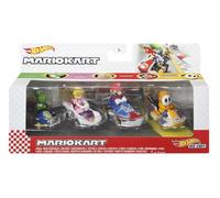 Hot Wheels Mario Kart Pack con 4 Mini Coches de Juguete con Personaje, Regalo para Niños +3 Años (Mattel GWB38)
