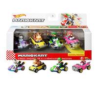 Hot Wheels Mario Kart Primera Aparición Pack con 4 Mini Coches de Juguete con Personaje, Regalo para Niños +3 Años (Mattel GWB37)