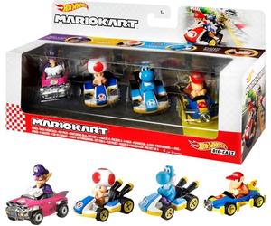 Hot Wheels Mario Kart Set de colección con 4 Coches de Juguete Die-Cast con Personaje, Regalo para niños +3 años, Modelo 4 (Mattel GXX98)