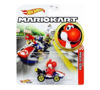Mattel- Juguetes, Multicolor (GBG25) Red Yoshi Standard Kart Mariokart Character Car Diecast 1:64 Scale