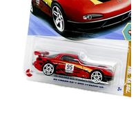 Hot Wheels Mazda RX-7 Drift '95 (JBB57) - 70's vs 90's Series 9/10, rojo con calcomanías de carreras, escala 1:64, modelo Mazda