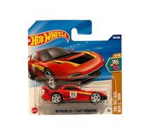 Hot Wheels Mazda RX-7 Drift '95 (JBB57) - 70's vs 90's Series 9/10, rojo con calcomanías de carreras, escala 1:64, modelo Mazda