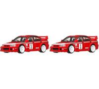 Hot Wheels Mitsubishi Lancer Evolution Vi, Coche de Juguete Premium a Escala 1:64, con neumáticos Real Riders y Carrocería y Chasis Metal/Metal, JKF19 (Paquete de 2)